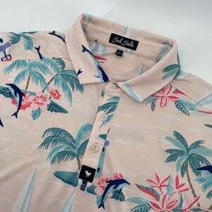 Bad Birdie Golf Polo Mens L Peach Tropical Dolphin Sailboat Performance Shirt